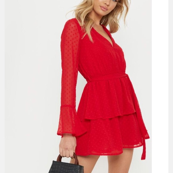 pretty little thing red polka dot dress